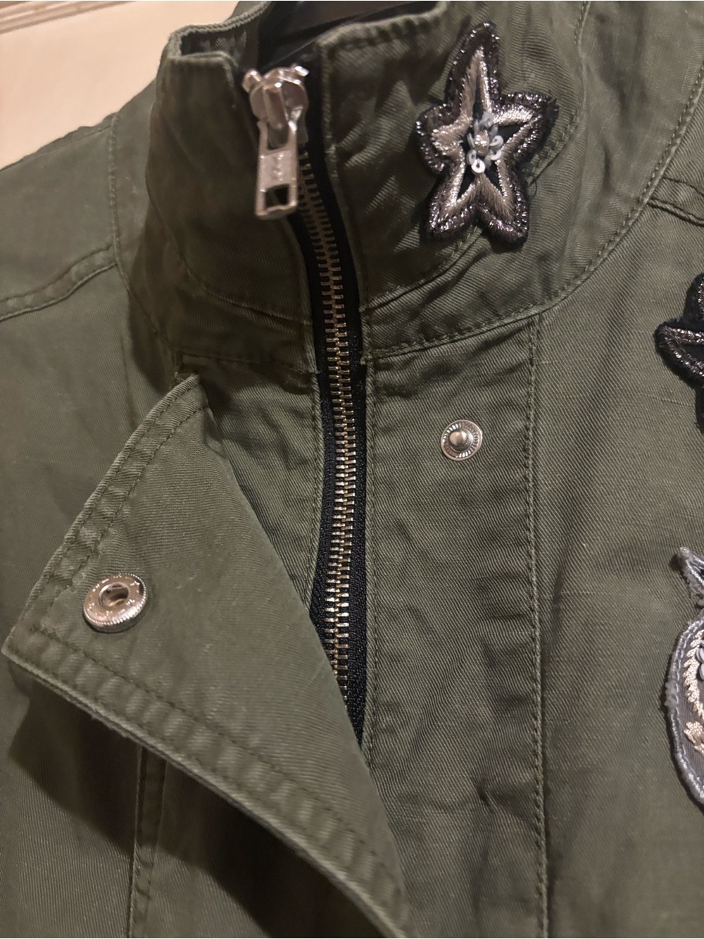 CAbi Olive Green Embroidered Drawstring Utility Jacket
